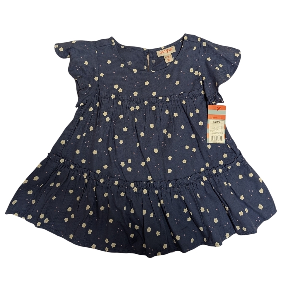 NWT Cat & Jack Girl's Top Cotton Blue Floral Size XS 4/5